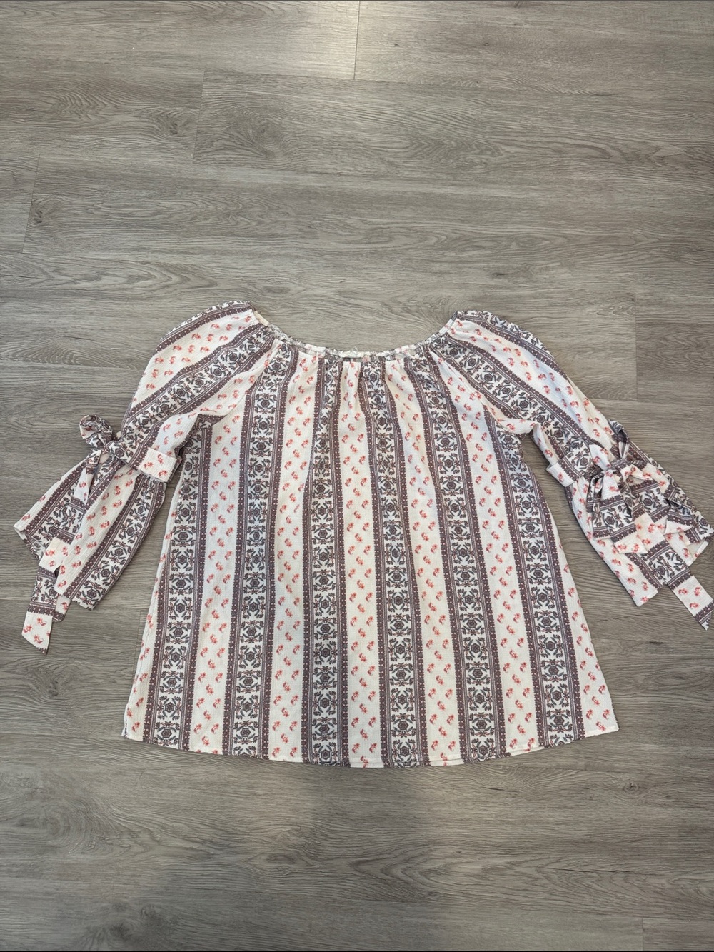Ember Boho Off-Shoulder Striped Peasant Top in Cream and Brown Sz xl k4